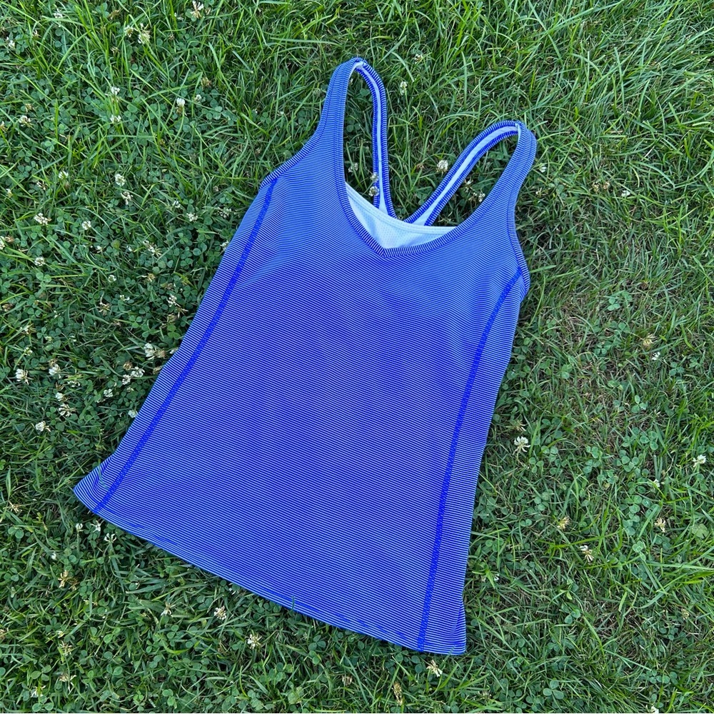 Lucy Blue Stripe Athletic Tank Top